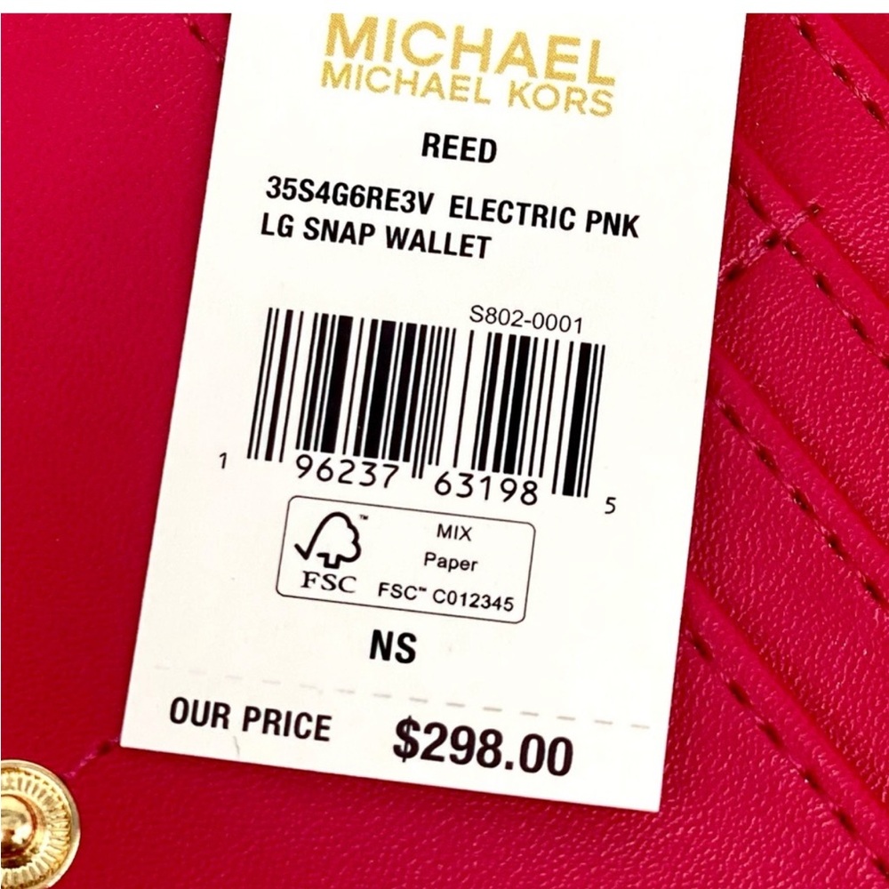 Michael Kors Reed Snap Bifold Wallet Electric Pink - Picture 11 of 11